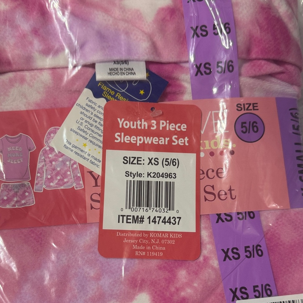 Komar Kids Youth Pink Tie-Dye Pajama Set